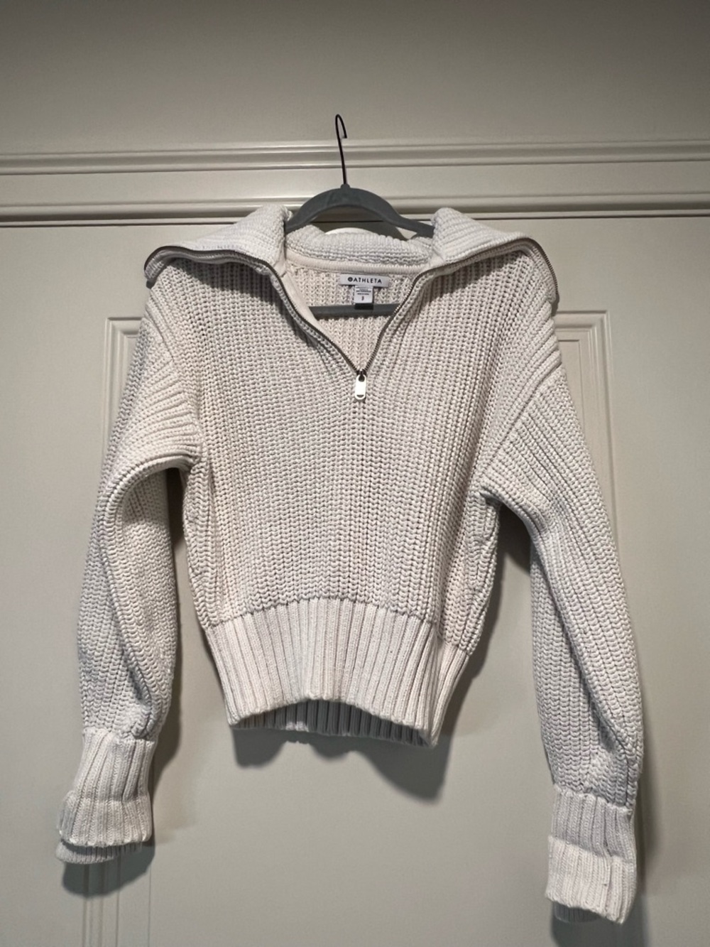 Athleta Cream Half-Zip Waffle Knit Sweater